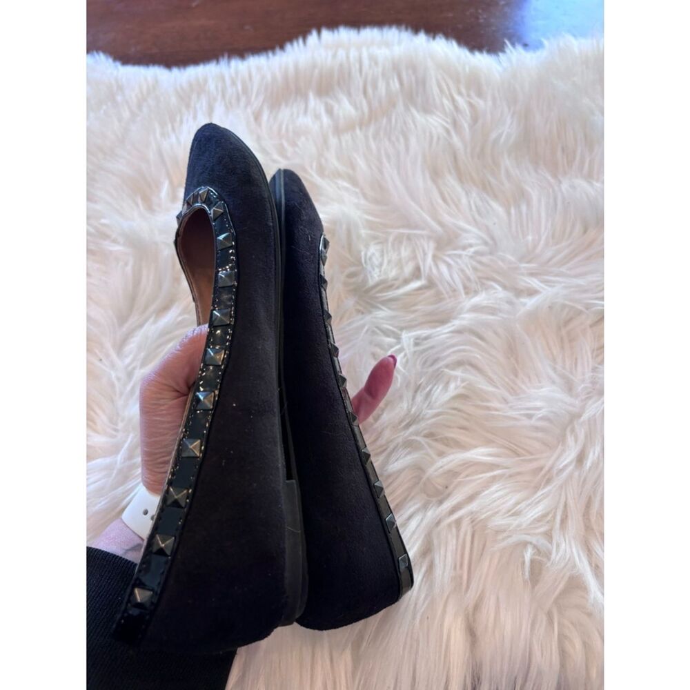 Cityclassified Black Pointed Stud-Trim Suede Flats - Picture 3 of 9